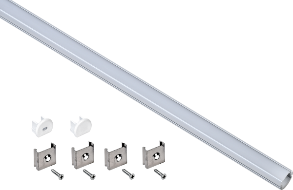 Профиль алюминиевый для светодиодной ленты 1816 накладной круглый 2м с комплектом аксессуаров (опал)