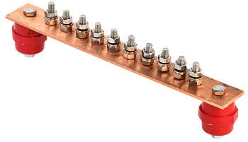 Шина заземляющая главная 285х40х4мм на 10 подключений медь IEK