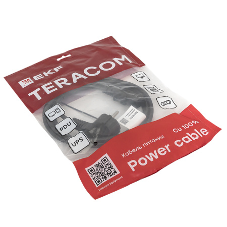 Кабель питания TERACOM для ИБП, ПК и мониторов разъём C13 - Евровилка сечение 3x0,75мм2 250В длина 2,0 метра EKF