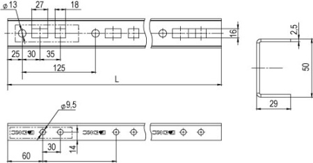 Профиль прямолинейный, L750, толщ.2,5 мм, на 6 рожков, цинк-ламель DKC