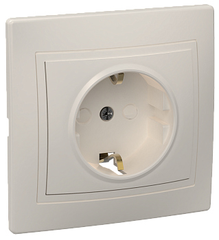 Розетка 1-местная РСш10-3-Км с з/з с защитной шторкой 16А керамика КВАРТА кремовый IEK