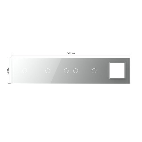 Панель для 4-х сенсорных выключателей и розетки, 5 клавиш (1+1+2+1), цвет серый, стекло Livolo фото 3