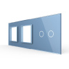 Панель для двух розеток и сенсорного выключателя, 2 клавиши, цвет синий, стекло Livolo