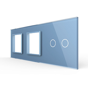 Панель для двух розеток и сенсорного выключателя, 2 клавиши, цвет синий, стекло Livolo