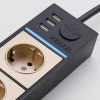 Розеточный блок 4-х местный + 3 USB черный/шампань рифленый Werkel
