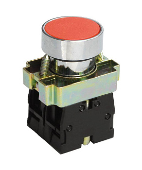 Выключатель кнопочный LAY5-ВА45, красный, 1НО+1НЗ, цилиндр, хром, без подсветки, d22мм Электротехник