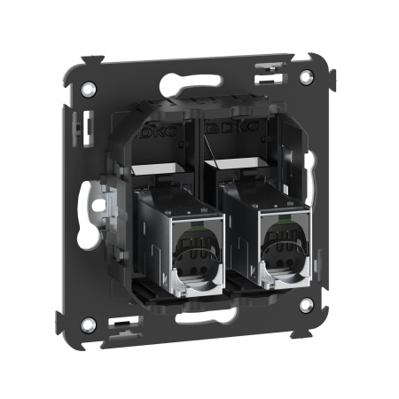 Компьютерная розетка RJ-45 в стену, кат.6 экранированная двойная,"Avanti", "Черный матовый" DKC