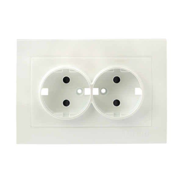 Валенсия Лицевая панель розетки 2-местной с/з 16А жемчуг с защ, штор, EKF