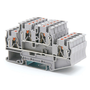 Клемма двухуровневая, зажим push-in, 4 точки подключения, 4 кв.мм, серая DKC