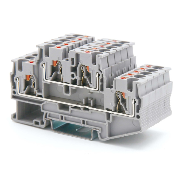 Клемма двухуровневая, зажим push-in, 4 точки подключения, 4 кв.мм, серая DKC