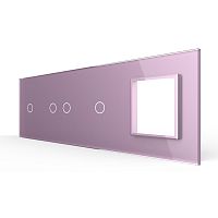 Панель для 3-х сенсорных выключателей и розетки, 4 клавиши (1+2+1), цвет розовый, стекло Livolo