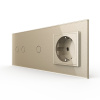 Сенсорный выключатель 3 клавиши (2-1) с розеткой 3 поста, цвет шампань Livolo