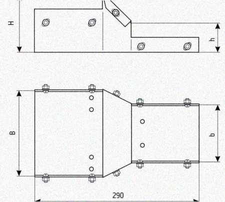 Лоток переходной замковый ЛПЗ 150х100-100х50 УТ1,5, оцинкованный лист, S1,5