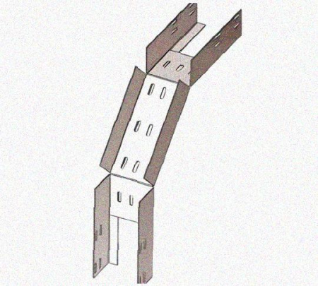 Лоток перфорированный КС 250х150-90 УТ1,5 для поворота трассы вниз на 90, оцинкованный лист, S1,5