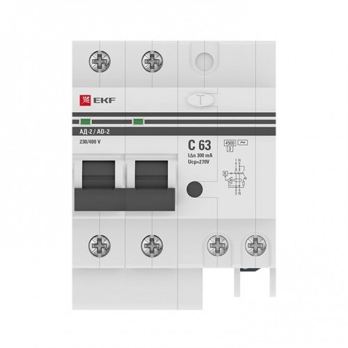 Дифференциальный автоматический выключатель АД-2 63А 300мА (хар, С, АС, электронный) 4,5кА PROxima EKF фото 2