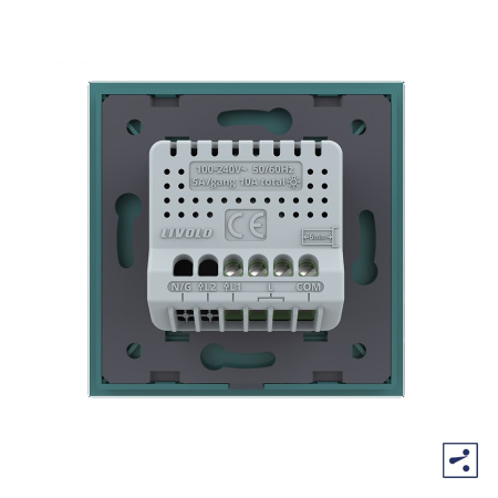 Одноклавишный проходной/перекрестный сенсорный выключатель 1 пост, цвет зеленый Livolo