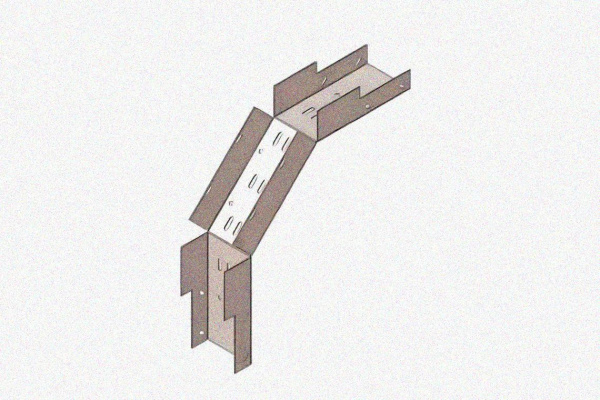 Лоток замковый глухой КСЗГ 200х65-90 УХЛ1 для поворота трассы вниз на 90, оцинкованный лист, S1,0 Лоток замковый глухой КСЗГ 200х65-90 УХЛ1 для поворота трассы вниз на 90, оцинкованный лист, S1,0