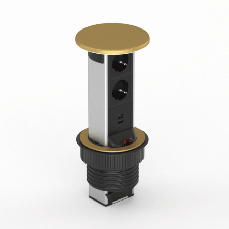 Donel Настольный встраиваемый выдвижной розеточный блок Vertical 6 мод. (3 мод. 45х45), латунь