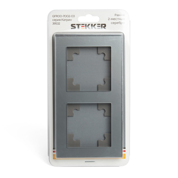Рамка 2-местная, стекло, STEKKER, GFR00-7002-03, серия Катрин, серебро