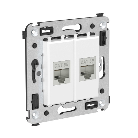 Компьютерная розетка RJ-45 без шторки в стену, кат.5e двойная экранированная, "Avanti", "Белое облако" DKC