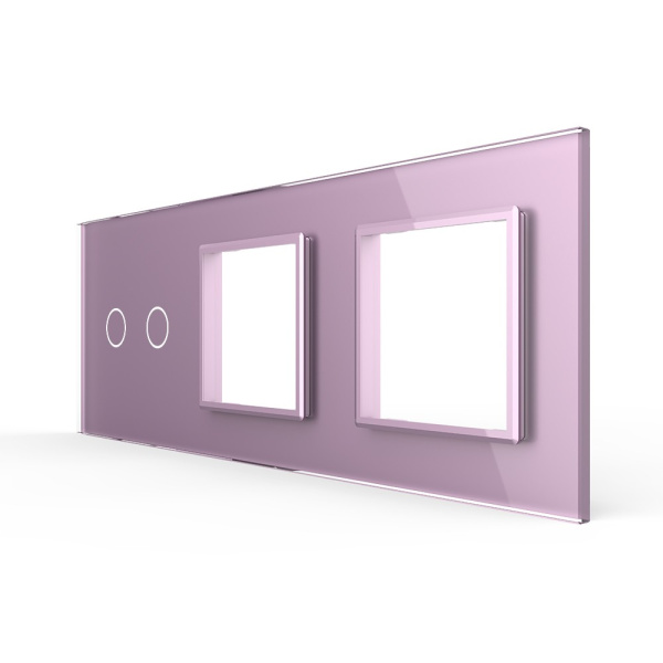 Панель для сенсорного выключателя и двух розеток, 2 клавиши, цвет розовый, стекло Livolo