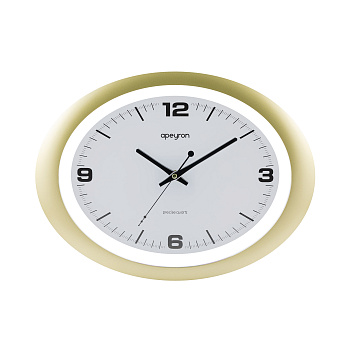 PL2207-032-1 Часы настенные, овал, арабский циферблат baton, цвет матовое золото, пластик, размер 40х30, бесшумный механизм с плавным ходом... APEYRON