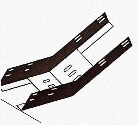 Лоток перфорированный КП 400х65-45 УТ1,5 для поворота трассы вверх на 45, оцинкованный лист S1,5
