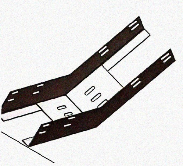 Лоток перфорированный КП 400х65-45 УТ1,5 для поворота трассы вверх на 45, оцинкованный лист S1,5