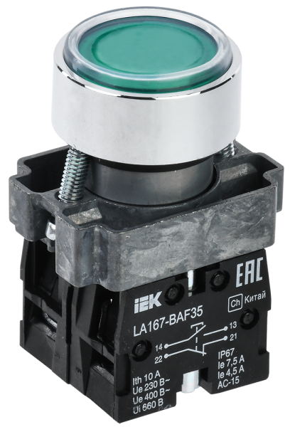 Кнопка управления LA167-BAF35 d=22мм 1з+1р зеленая IEK