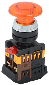 Кнопка управления AELA-22 "Грибок" d=22мм 1з+1р неон/240В желтая IEK