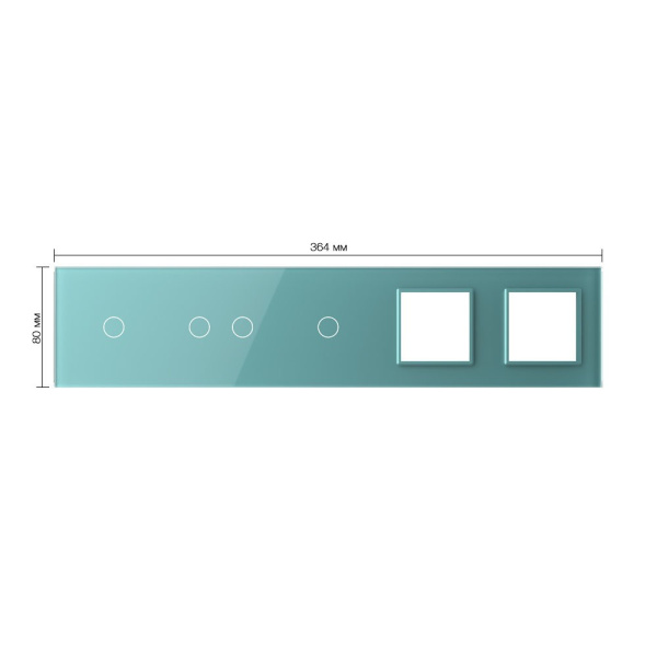 Панель для 3-х сенсорных выключателей и 2-х розеток, 4 клавиши (1+2+1), цвет зеленый, стекло Livolo