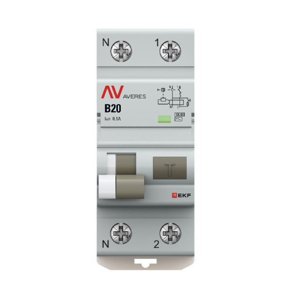 Дифференциальный автомат DVA-10 1P+N 20А (B) 100мА (AC) 10кА AVERES EKF