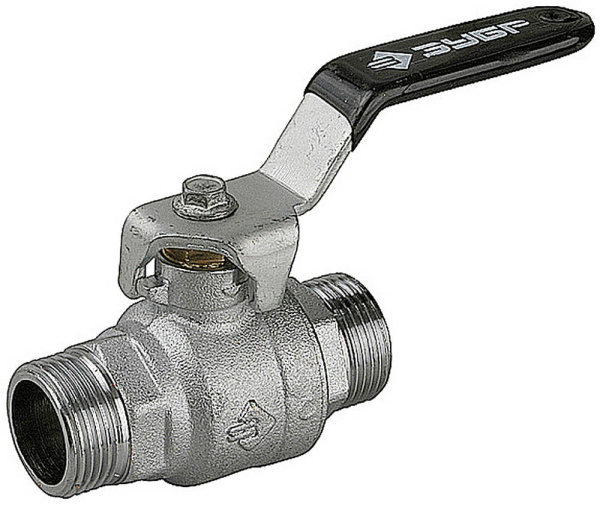 Кран шаровой полнопроходной "папа-папа", ручка, хромиров латунь, 1/2" ЗУБР