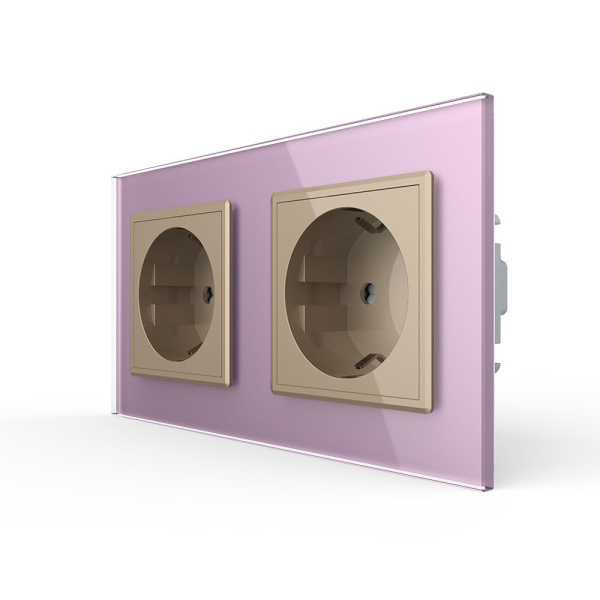 Розетка Livolo 2 поста Золотая с розовой рамкой VL-C7C2EU-13/17 Розетка Livolo 2 поста Золотая с розовой рамкой VL-C7C2EU-13/17
