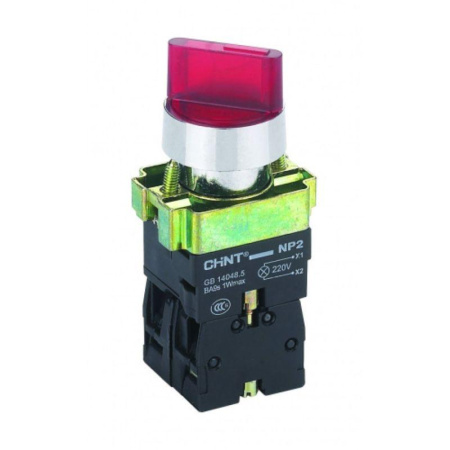 Переключатель NP2-BK13365, 3 положения фиксацией 1НО+1НЗ, зеленая AC230В (LED), IP40 (R) CHINT
