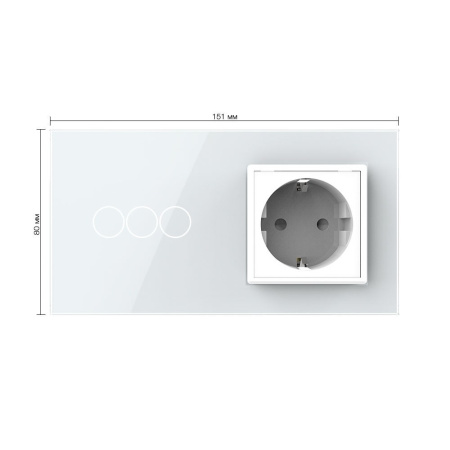 Трехклавишный сенсорный выключатель с розеткой 2 поста, цвет белый Livolo