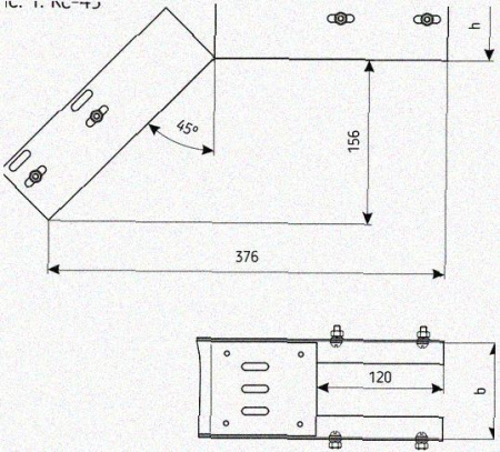 Лоток перфорированный КС 75х65-45 У3 для поворота трассы вниз на 45, окрашенный, S1,5
