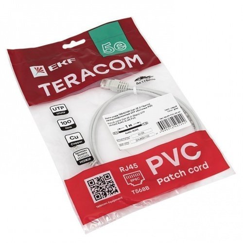 Патч-корд TERACOM Cat,5E (1Гбит/с) неэкранированный UTP оболочка PVC серый (1м) EKF фото 4