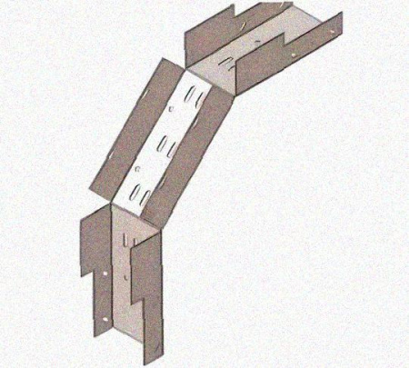 Лоток замковый перфорированный КСЗ 100х65-90 УТ1,5 для поворота трассы вниз на 90, оцинкованный лист S1,5