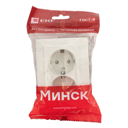Минск Розетка 2-местная СП с заземлением 16А белая с защ, штор, EKF Минск Розетка 2-местная СП с заземлением 16А белая с защ, штор, EKF