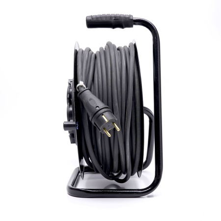 Удлинитель на металлической катушке с/з Stekker, PRF01-41-50, 50м, 4 гнезда с/з 3*2,5, серия Professional (УХз-16), черный