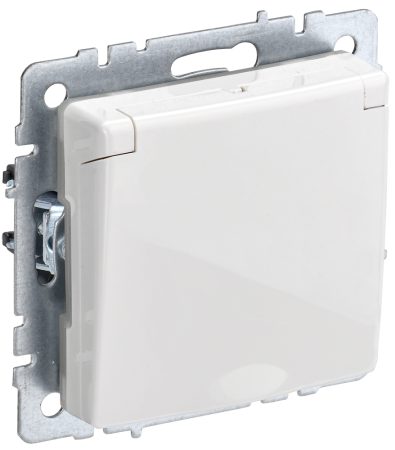 BRITE Розетка 1-местная с з/з с защитными шторками и крышкой 16А IP44 РСбш10-3-44-БрБ белый IEK