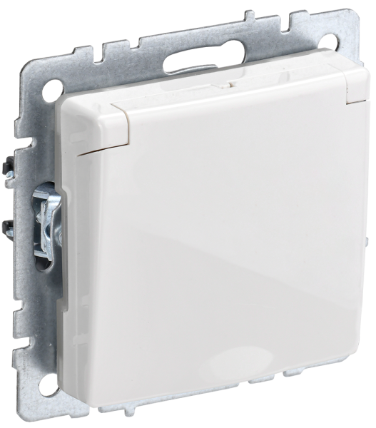 BRITE Розетка 1-местная с з/з с защитными шторками и крышкой 16А IP20 РСбш10-3-БрБ белый IEK