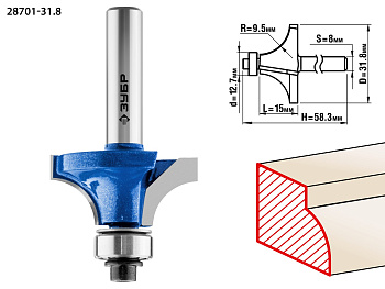 Кромочная калевочная фреза Профессионал №1, 31.8x15 мм, радиус 9.5 мм (B) ЗУБР