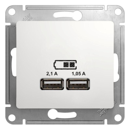 GLOSSA  Механизм розетки без лицевой панели СУ USB 5В/2100мА 2х5В/1050мА белый IP20 Schneider Electric