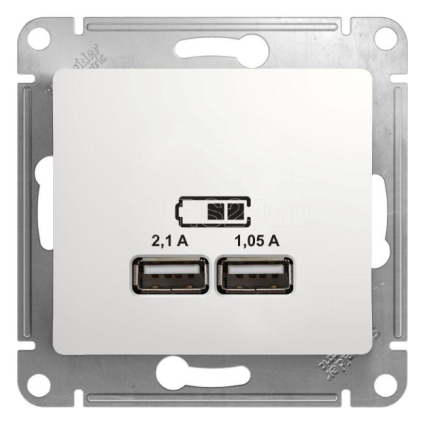 GLOSSA  Механизм розетки без лицевой панели СУ USB 5В/2100мА 2х5В/1050мА белый IP20 Schneider Electric