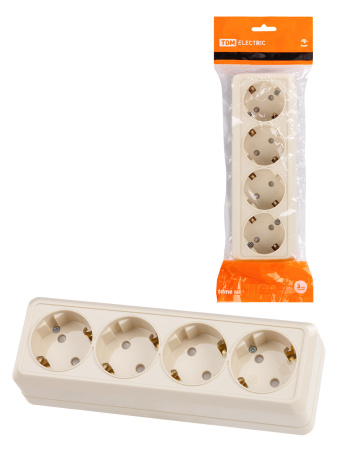 Розетка 4-х местная горизонтальная 2П+3 открытой установки IP20 16A с з/ш сл. кость "Ладога" TDM Розетка 4-х местная горизонтальная 2П+3 открытой установки IP20 16A с з/ш сл. кость "Ладога" TDM