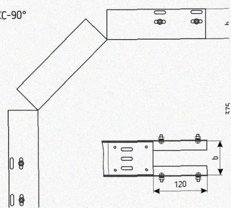 Лоток перфорированный КС 100х50-90 УТ1,5 для поворота трассы вниз на 90, горячее цинкование S1,5