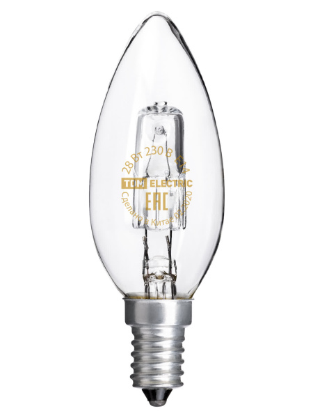 Лампа галогенная  "Свеча" прозрачная 28 Вт-230 В-Е14 TDM