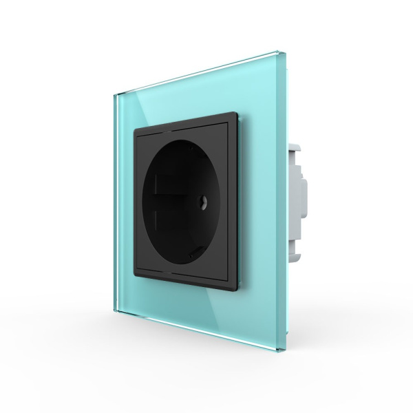 Розетка Livolo 1 пост Черная с зеленой рамкой VL-C7C1EU-12/18